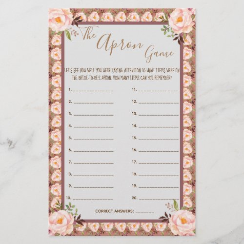 The Apron Shower Pink Floral Frame Game Card Flyer