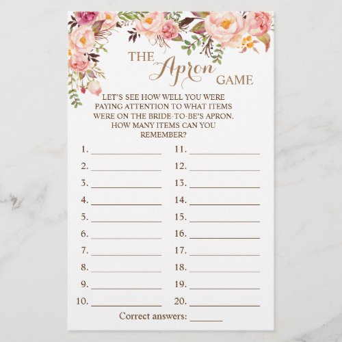 The Apron Shower Pink Floral Game Card Flyer