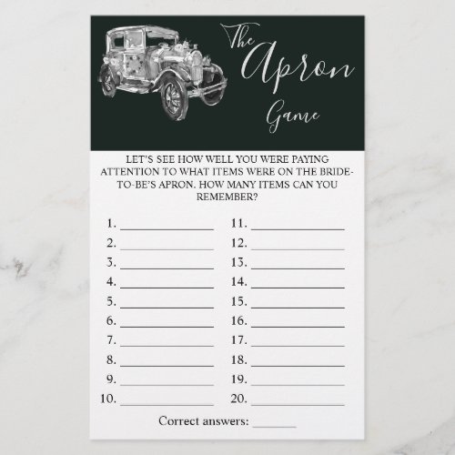 The Apron Shower Wedding Car Bridal Game Card Flyer