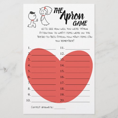 The Apron Shower Wedding Couple Game Card Flyer