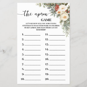 The Apron Winter Floral Bridal Shower Game Card Flyer