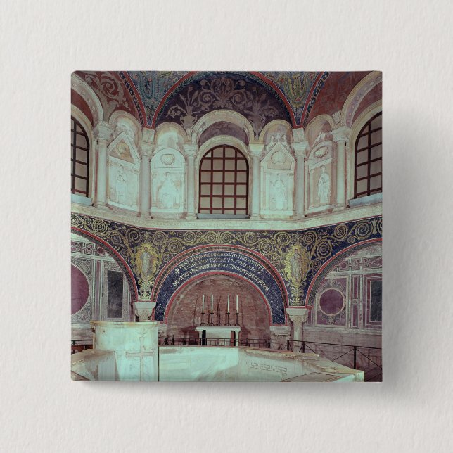 The apse with the baptismal font pinback button (Front)