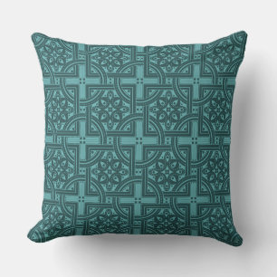 The Aquatic Labyrinth: Byzantine Teal Throw Pillow
