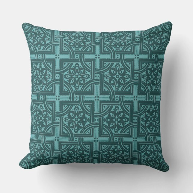 The Aquatic Labyrinth: Byzantine Teal Throw Pillow (Front)