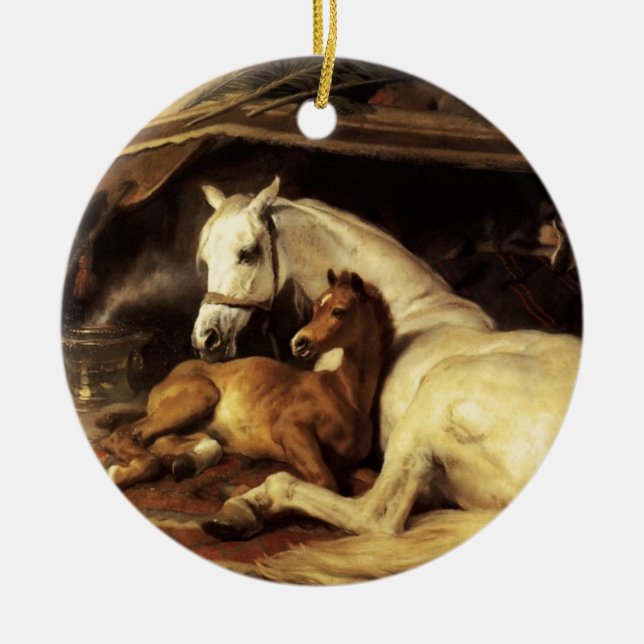 THE ARAB TENT WITH HORSES AND OTHER ANIMALS CERAMIC ORNAMENT (Front)