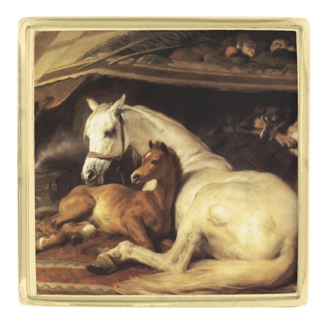 THE ARAB TENT WITH HORSES AND OTHER ANIMALS GOLD FINISH LAPEL PIN (Front)