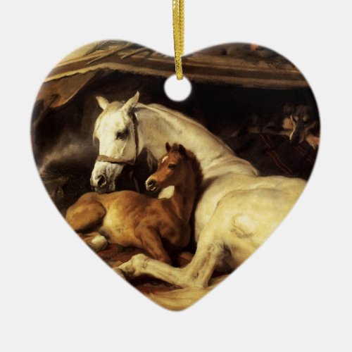 THE ARAB TENT WITH HORSES AND OTHER ANIMALS Heart Ceramic Ornament