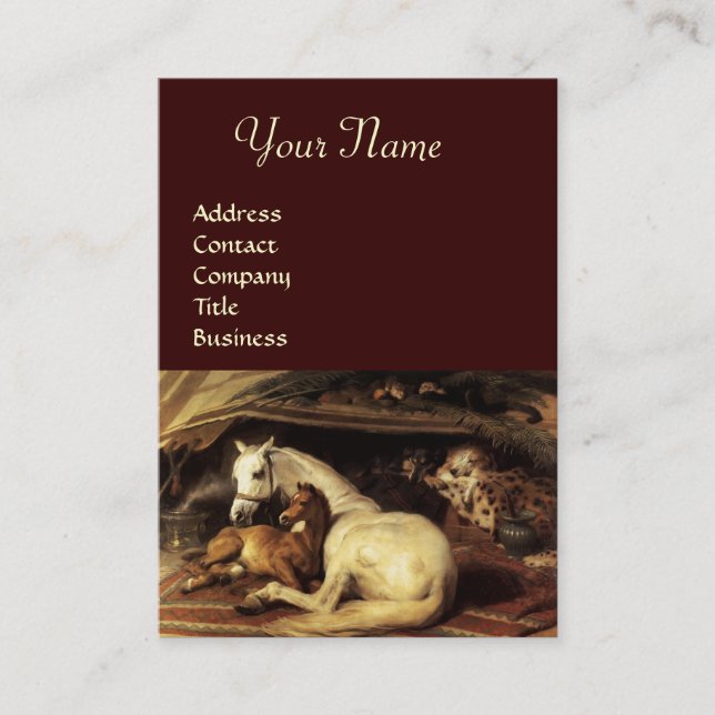 THE ARAB TENT WITH HORSES,OTHER ANIMALS BUSINESS CARD (Front)
