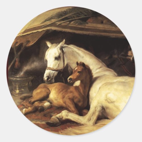 THE ARAB TENT WITH HORSES OTHER ANIMALS CLASSIC ROUND STICKER