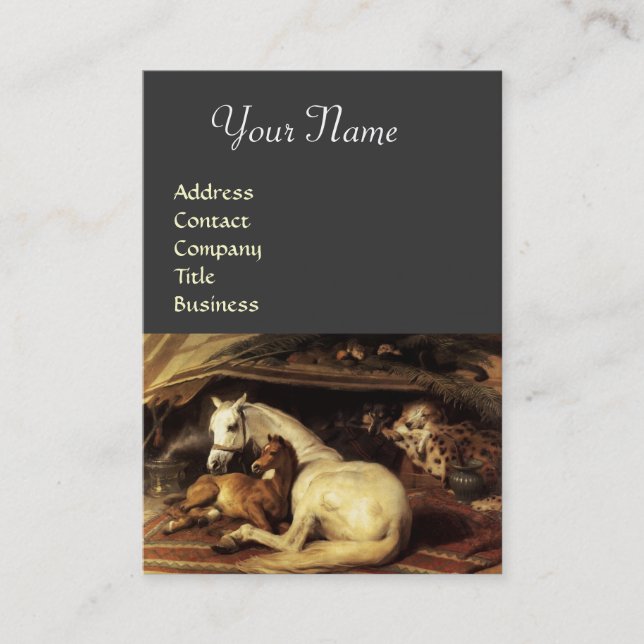 THE ARAB TENT WITH HORSES,OTHER ANIMALS ,grey Business Card (Front)