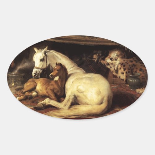 THE ARAB TENT WITH HORSES OTHER ANIMALS OVAL STICKER