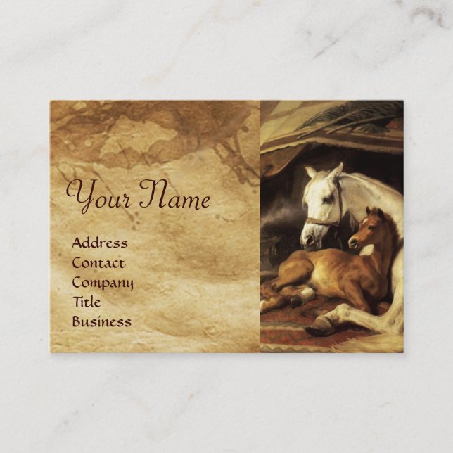 THE ARAB TENT WITH HORSES ,OTHER ANIMALS Parchment Business Card (Front)