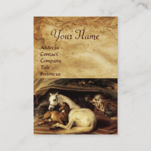 THE ARAB TENT WITH HORSES ,OTHER ANIMALS Parchment Business Card