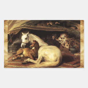 THE ARAB TENT WITH HORSES ,OTHER ANIMALS Parchment Rectangular Sticker