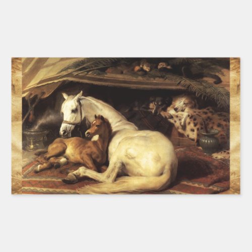 THE ARAB TENT WITH HORSES OTHER ANIMALS Parchment Rectangular Sticker