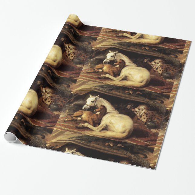 THE ARAB TENT WITH HORSES,OTHER ANIMALS WRAPPING PAPER (Unrolled)