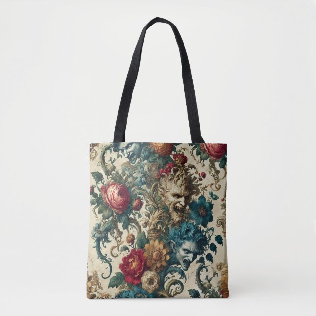 The Arcane Anarchy – Gothic Grotesque Floral Riot  Tote Bag (Front)