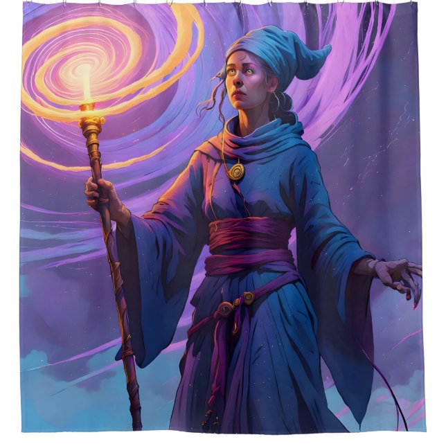 The Arcane Path – Fantasy Wizard Art Shower  Curtain (Front)