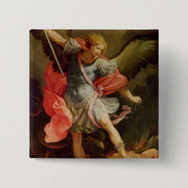 The Archangel Michael defeating Satan Pinback Button (Front)