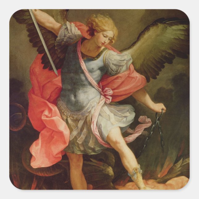 The Archangel Michael defeating Satan Square Sticker (Front)