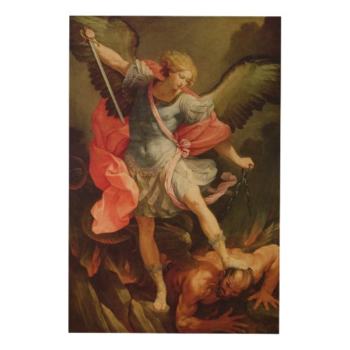 The Archangel Michael defeating Satan Wood Wall Decor