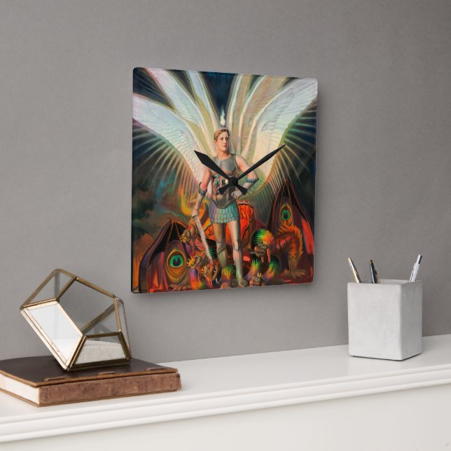 The Archangel Michael Defeats the Dragon Square Wall Clock (Office)