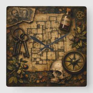 The Architect of Death: H.H. Holmes Murder Castle Square Wall Clock