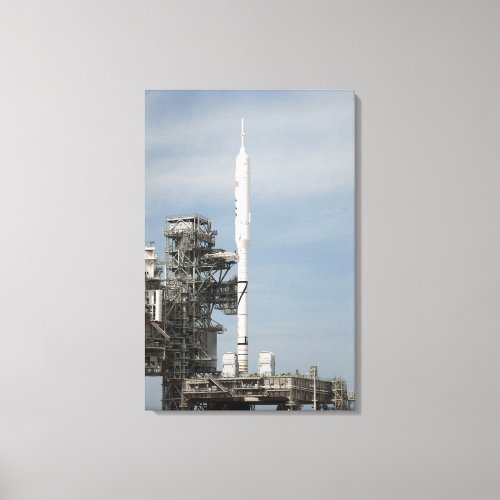 The Ares I_X rocket is seen on the launch pad Canvas Print