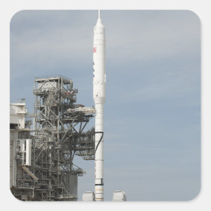 The Ares I-X rocket is seen on the launch pad Square Sticker