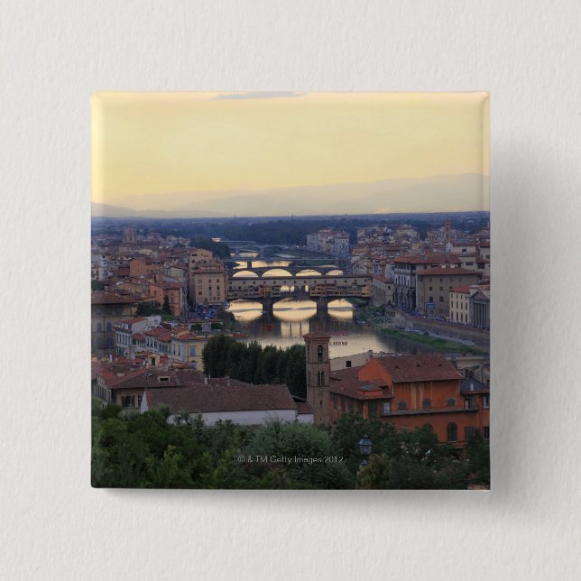The Arno River and Ponte Vecchio in Florence, Pinback Button (Front)