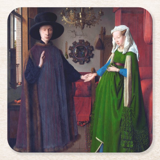 The Arnolfini Portrait, Jan van Eyck Square Paper Coaster (Front)