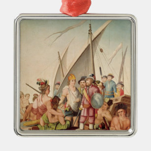 The Arrival of Hernando Cortes in Mexico Metal Ornament