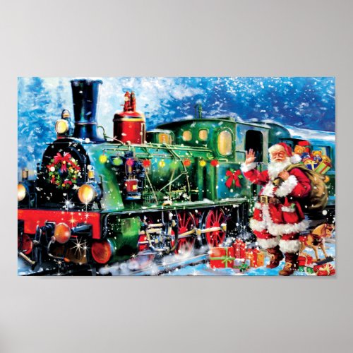 the arrival of santa and the christmas train poster