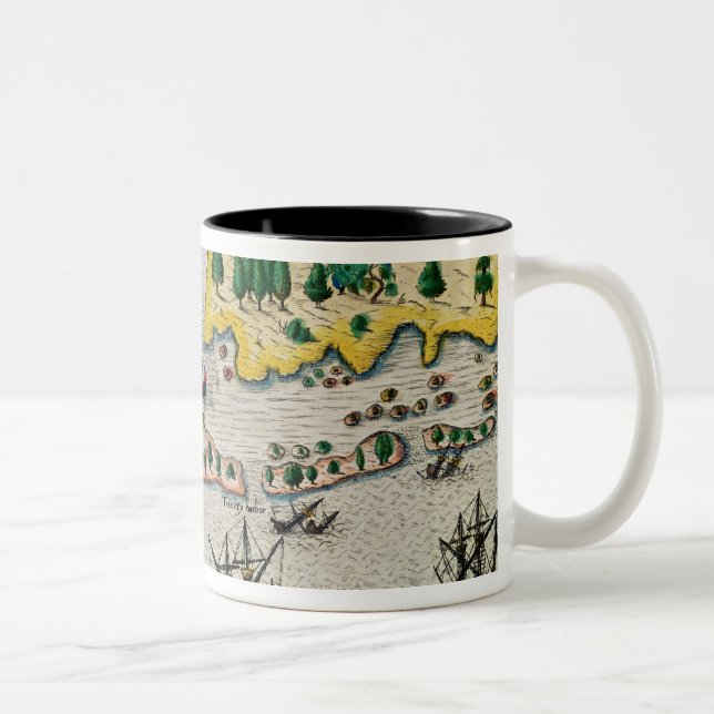 The Arrival of the English in Virginia Two-Tone Coffee Mug (Right)