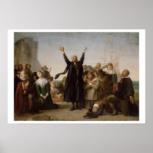 The Arrival of the Pilgrim Fathers c1864 oil on Poster