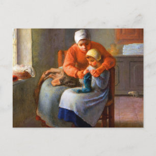 The Art knitting lesson by Jean-François Millet Postcard