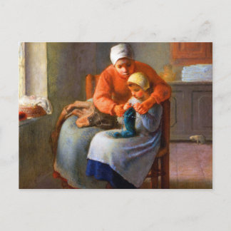 The Art knitting lesson by Jean-François Millet Postcard