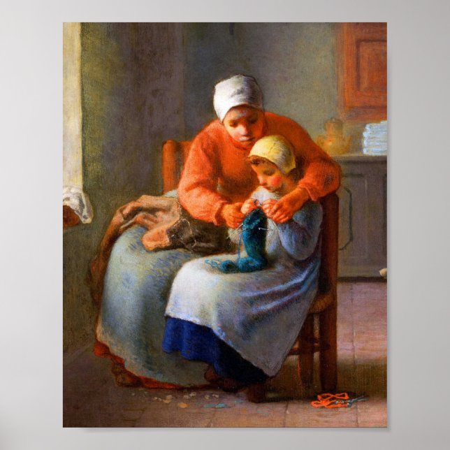 The Art knitting lesson by Jean-François Millet  Poster (Front)