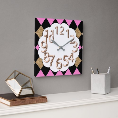 The_Art_of_Time Alice Harlequin Square Wall Clock