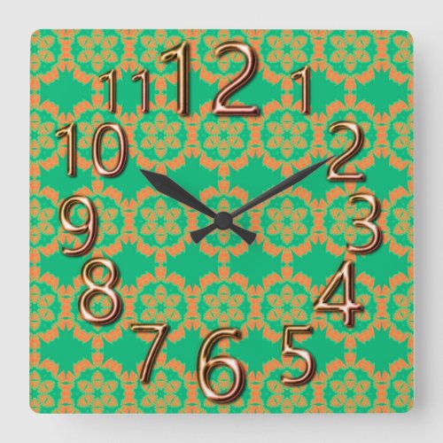 The_Art_of_Time Green Orange Copper Square Wall Clock