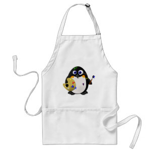 "The Artist" -- Cute Painter Penguin Adult Apron