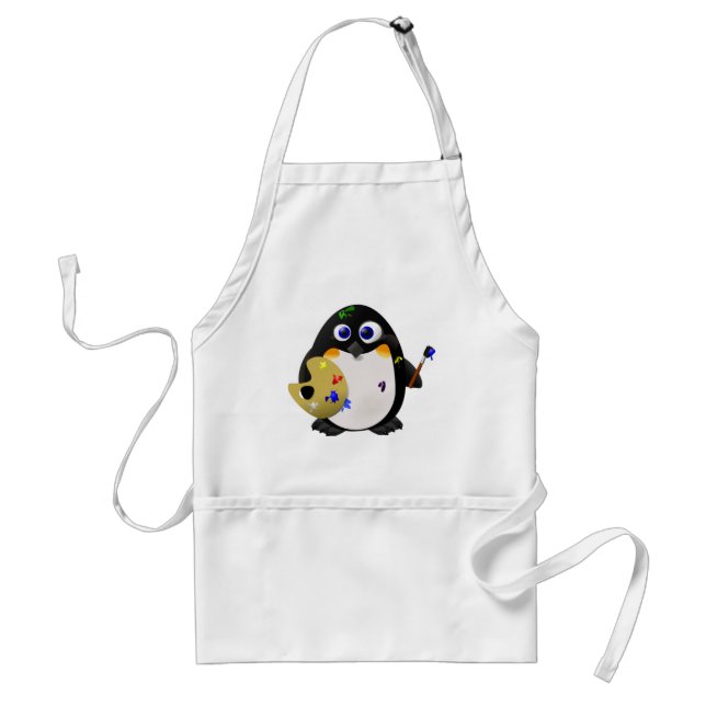 "The Artist" -- Cute Painter Penguin Adult Apron (Front)