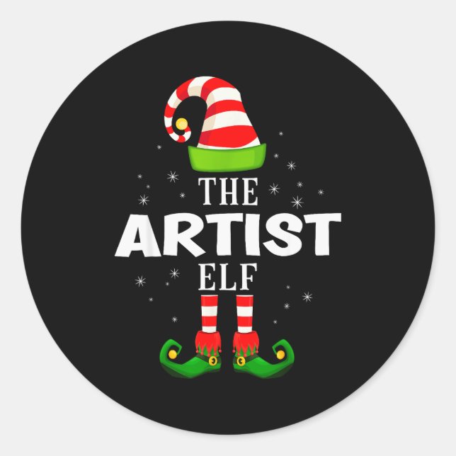 The Artist Elf Christmas Pjs Matching Pajama  Classic Round Sticker (Front)
