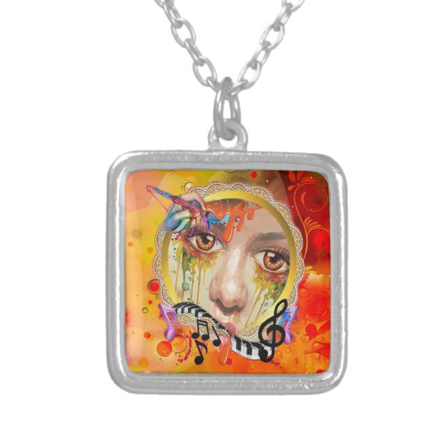 The Artist pallet Silver Plated Necklace (Front)