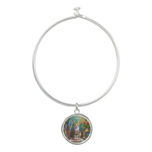 The Artistic Cat Bangle Bracelet (Front)