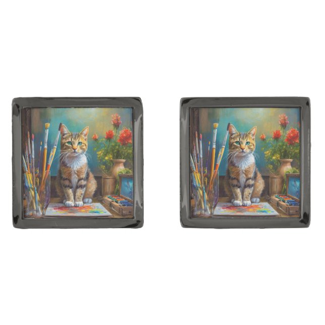 The Artistic Cat Cufflinks (Front)