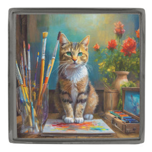 The Artistic Cat Gunmetal Finish Lapel Pin