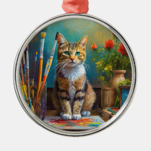 The Artistic Cat Metal Ornament