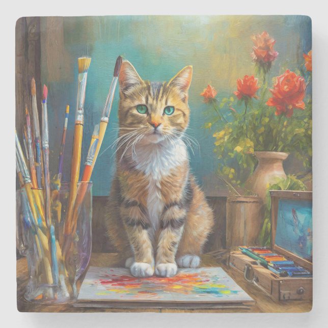 The Artistic Cat Stone Coaster (Front)