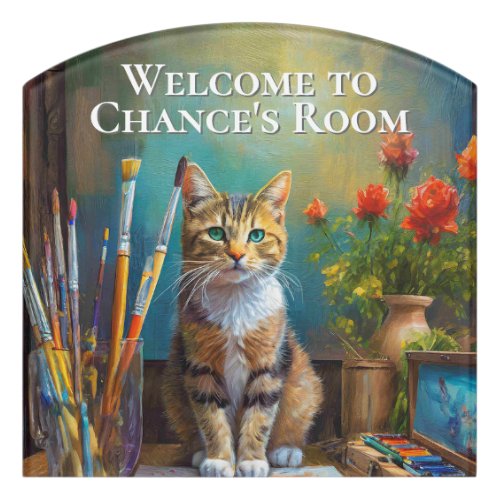 The Artistic Cat with Personal Text Top Door Sign